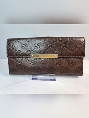 Vintage Gucci GG Embossed Brown Leather Continental Wallet